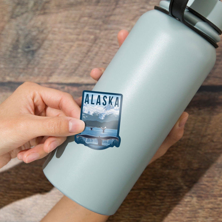 Alaska, Humpback Whale Family, Contour, Lantern Press Artwork, Vinyl Sticker Sticker Lantern Press