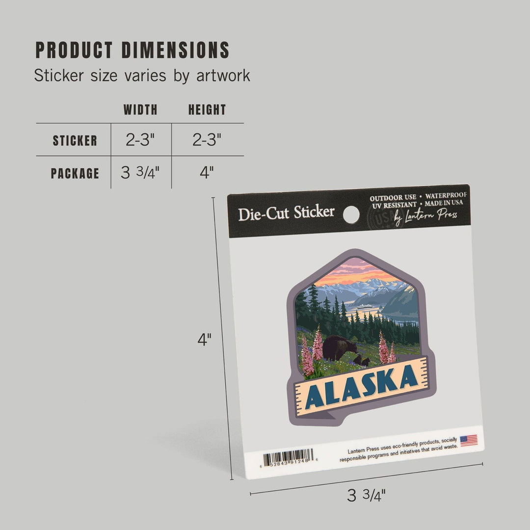 Alaska, Inside Passage, Bear and Spring Flowers, Contour, Vinyl Sticker Sticker Lantern Press