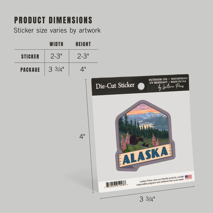 Alaska, Inside Passage, Bear and Spring Flowers, Contour, Vinyl Sticker Sticker Lantern Press