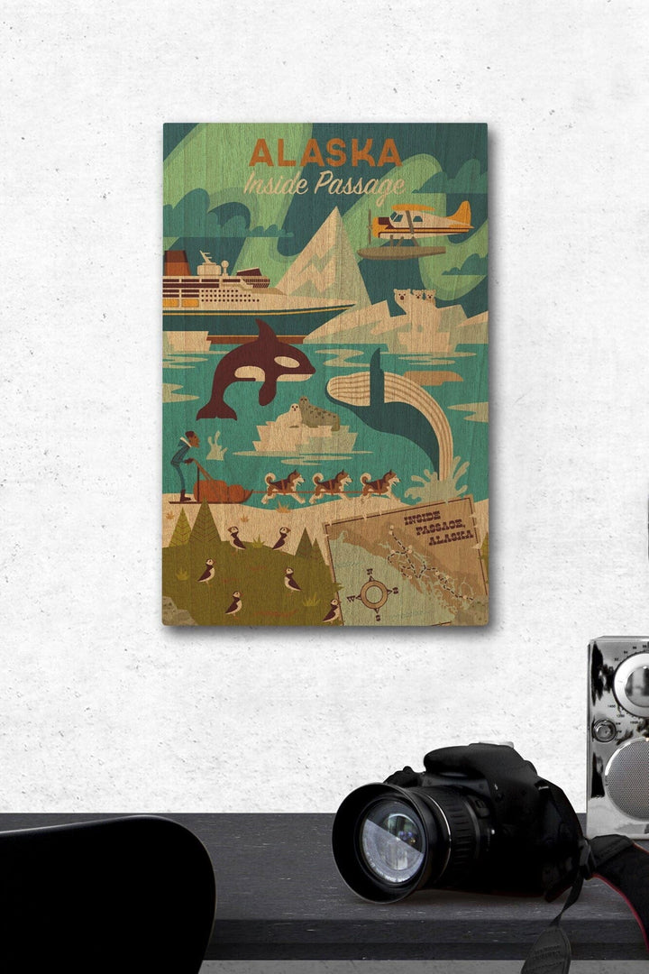 Alaska, Inside Passage, Geometric, Lantern Press Artwork, Wood Signs and Postcards Wood Lantern Press 12 x 18 Wood Gallery Print