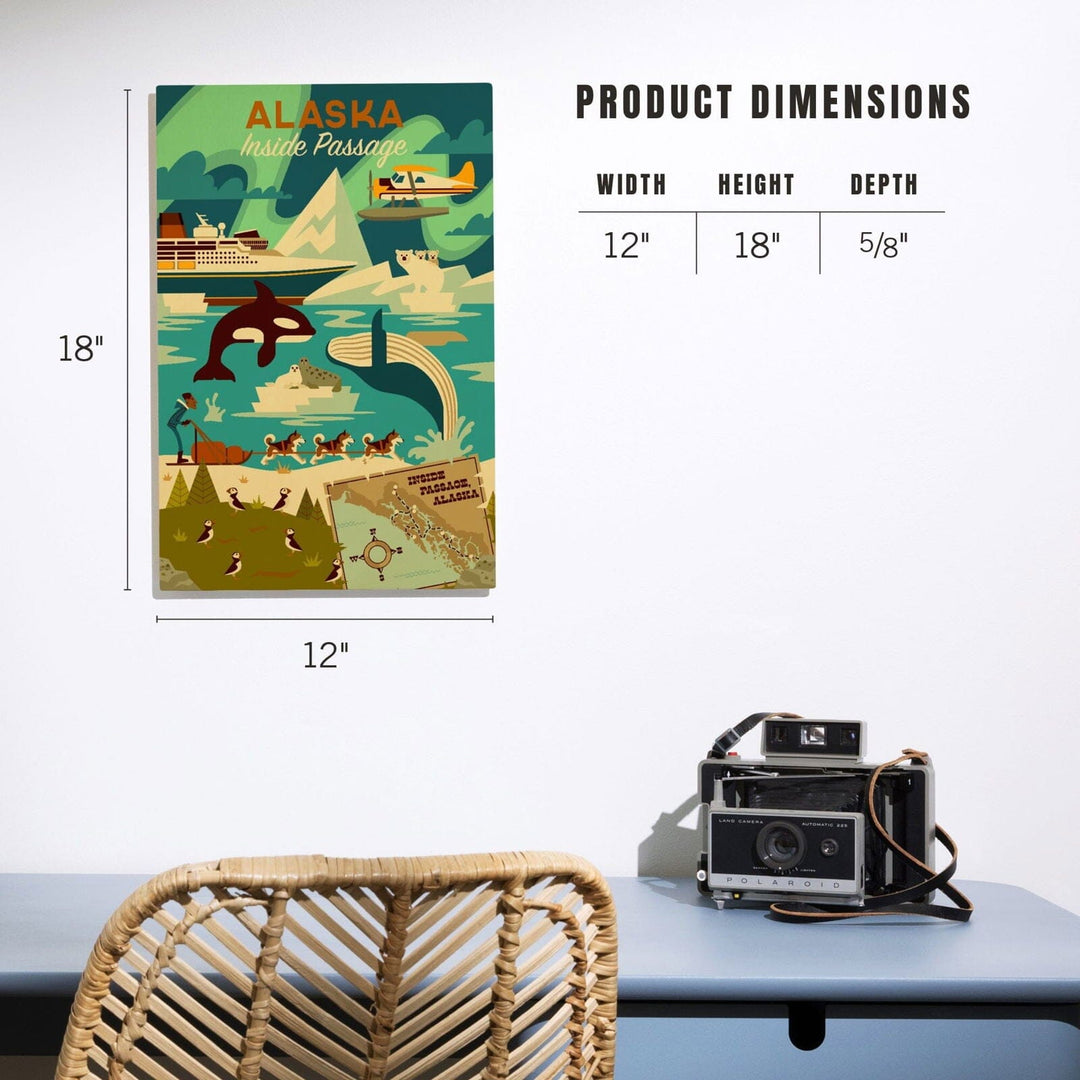 Alaska, Inside Passage, Geometric, Lantern Press Artwork, Wood Signs and Postcards Wood Lantern Press
