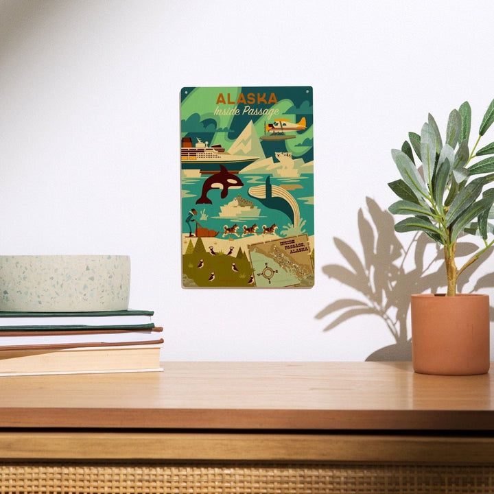 Alaska, Inside Passage, Geometric, Lantern Press Artwork, Wood Signs and Postcards Wood Lantern Press