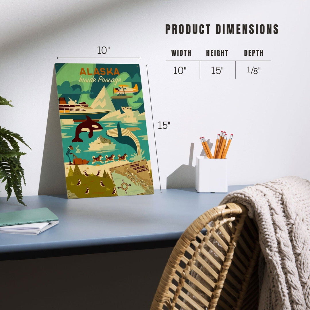 Alaska, Inside Passage, Geometric, Lantern Press Artwork, Wood Signs and Postcards Wood Lantern Press