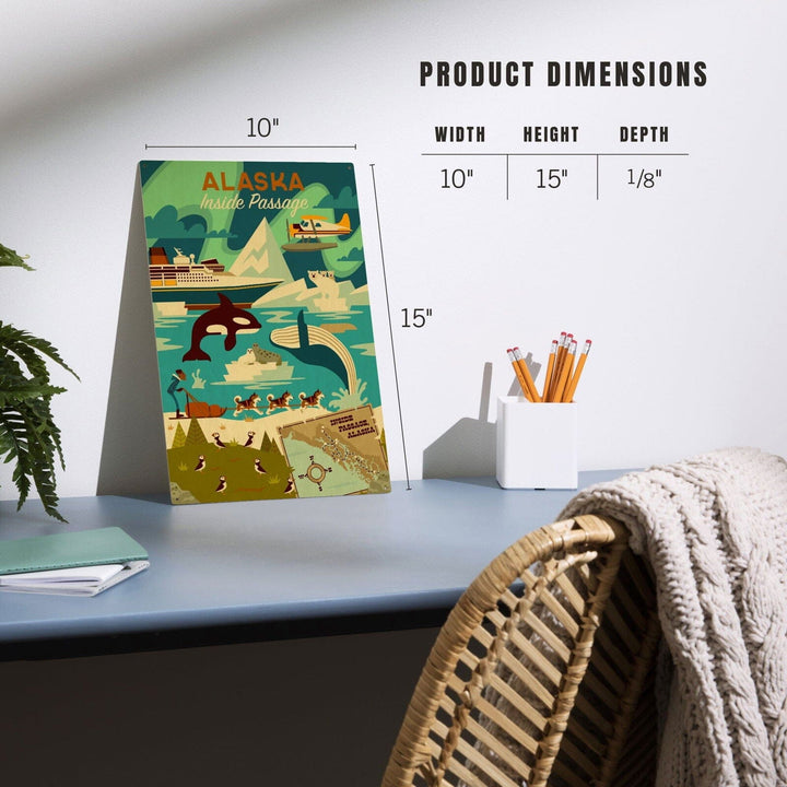 Alaska, Inside Passage, Geometric, Lantern Press Artwork, Wood Signs and Postcards Wood Lantern Press