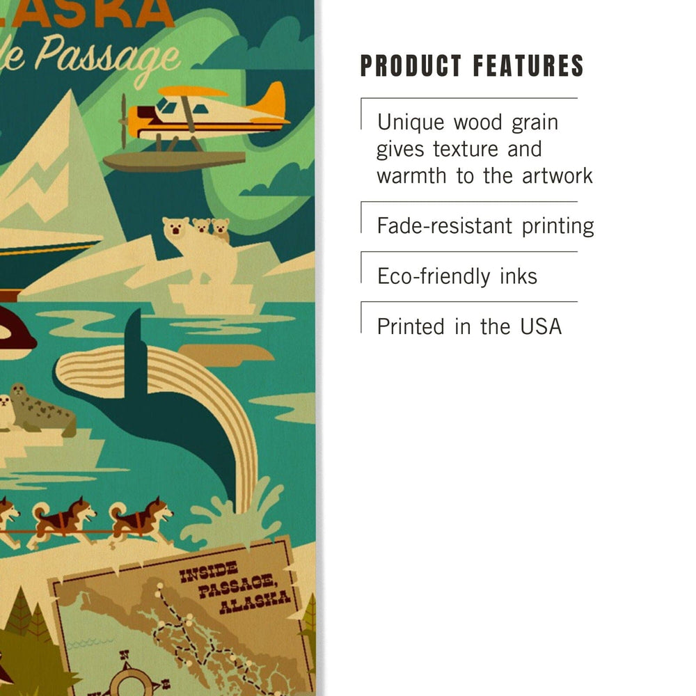 Alaska, Inside Passage, Geometric, Lantern Press Artwork, Wood Signs and Postcards Wood Lantern Press