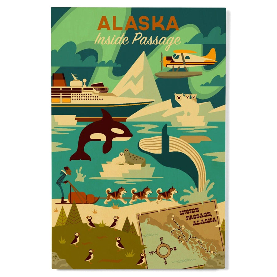Alaska, Inside Passage, Geometric, Lantern Press Artwork, Wood Signs and Postcards Wood Lantern Press