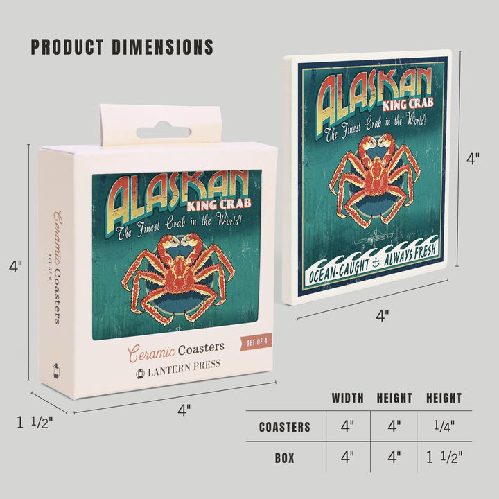 Alaska King Crab Vintage Sign, Coasters Coasters Lantern Press