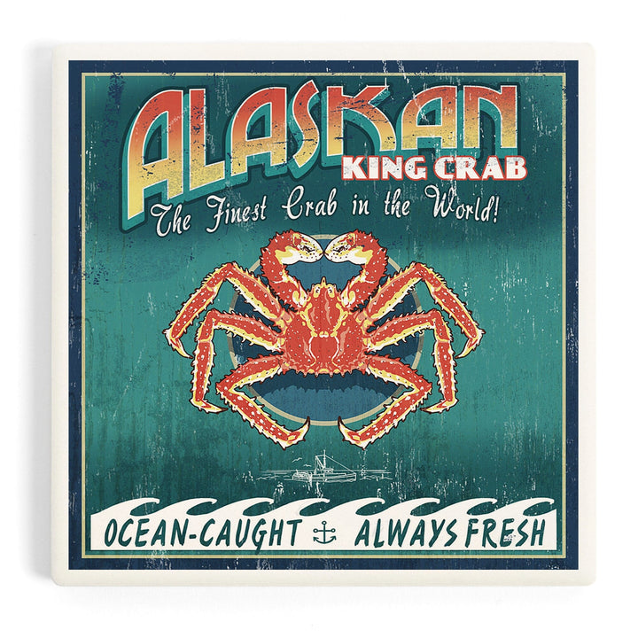 Alaska King Crab Vintage Sign, Coasters Coasters Lantern Press