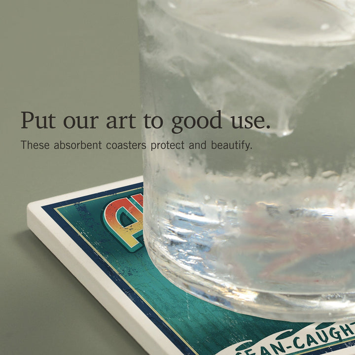 Alaska King Crab Vintage Sign, Coasters Coasters Lantern Press