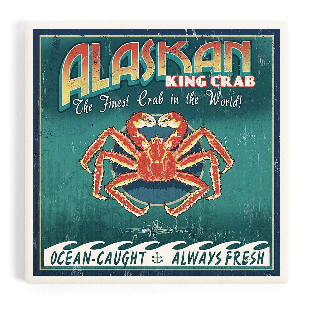 Alaska King Crab Vintage Sign, Coasters Coasters Lantern Press Coaster