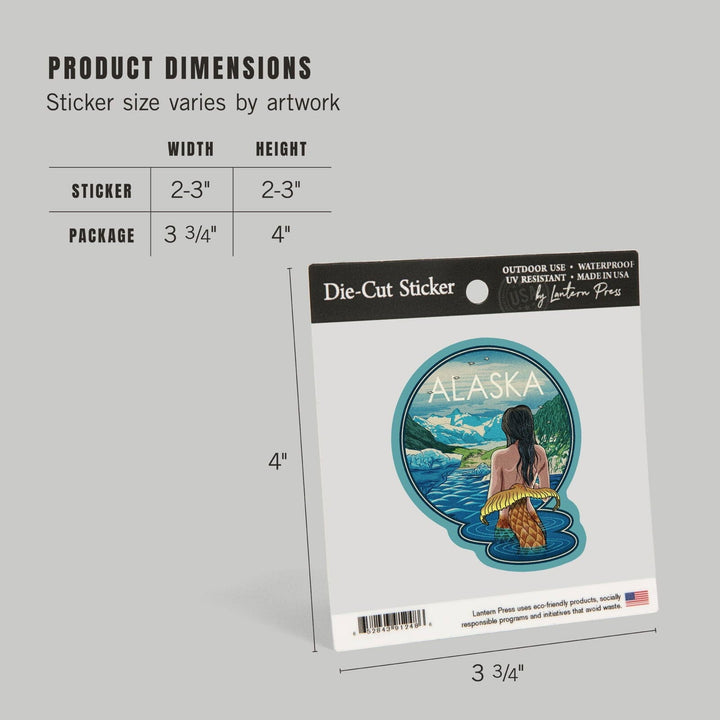 Alaska, Mermaid and Glaciers, Woodblock Print, Contour, Vinyl Sticker Sticker Lantern Press