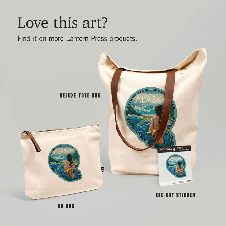 Alaska, Mermaid and Glaciers, Woodblock Print, Contour, Vinyl Sticker Sticker Lantern Press