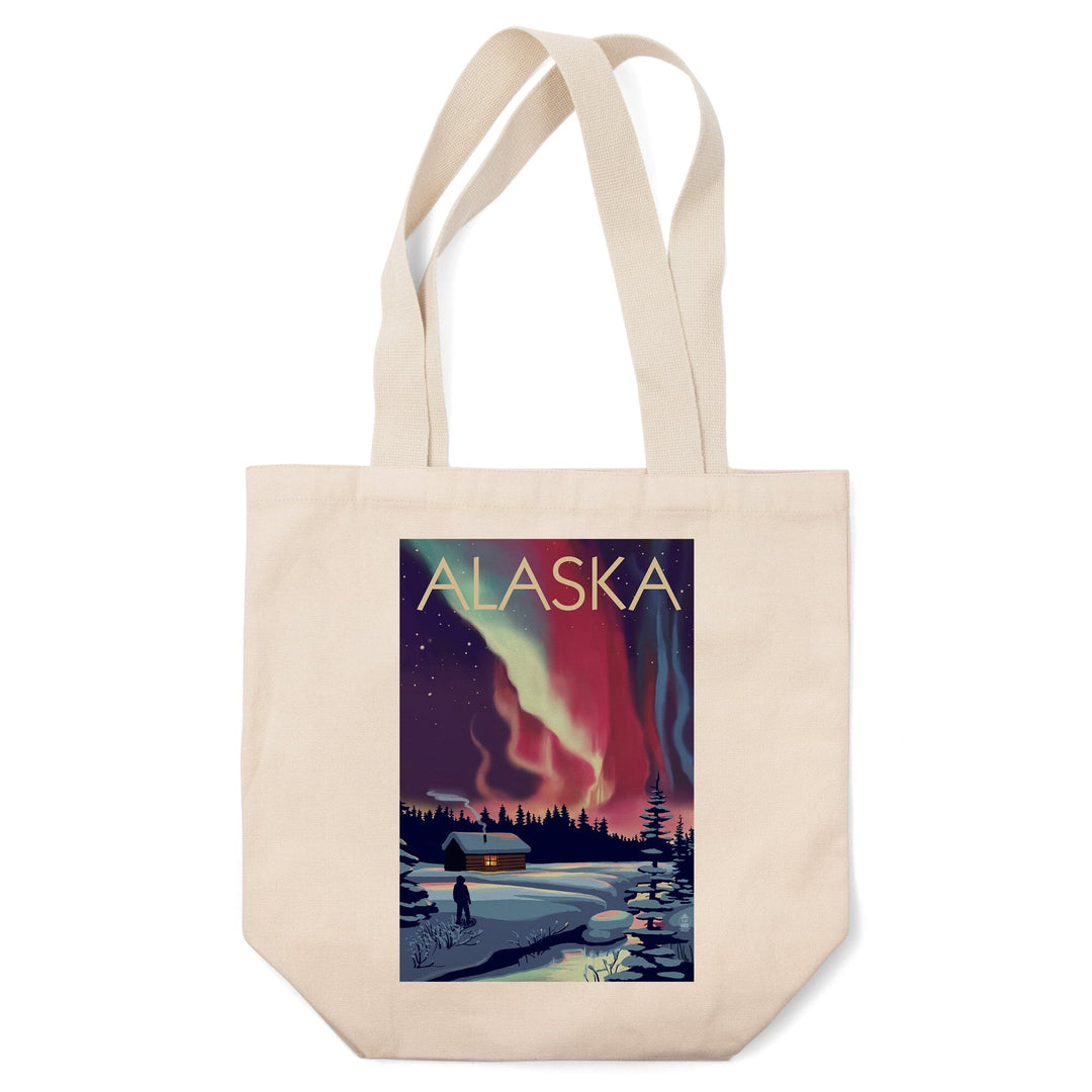 Alaska, Northern Lights and Cabin, Tote Bag Totes Lantern Press