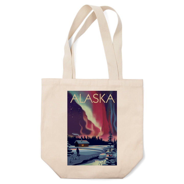 Alaska, Northern Lights and Cabin, Tote Bag Totes Lantern Press