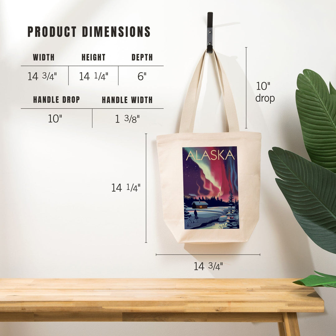Alaska, Northern Lights and Cabin, Tote Bag Totes Lantern Press