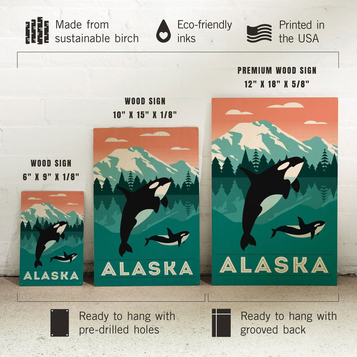 Alaska, Orca Whale & Calf, Lantern Press Artwork, Wood Signs and Postcards Wood Lantern Press