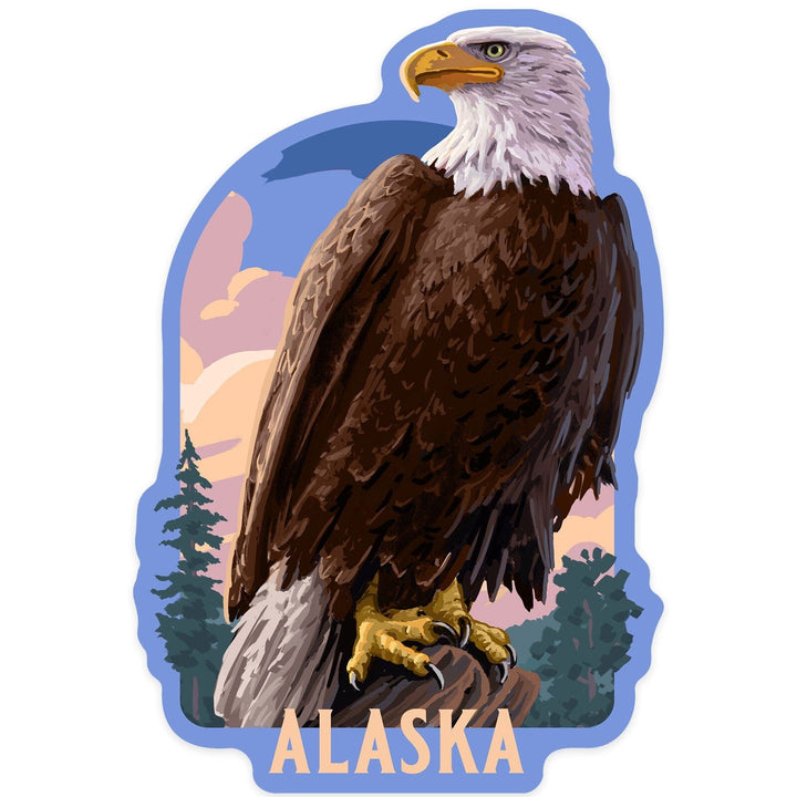 Alaska, Painterly, Bald Eagle, Contour, Vinyl Sticker Sticker Lantern Press