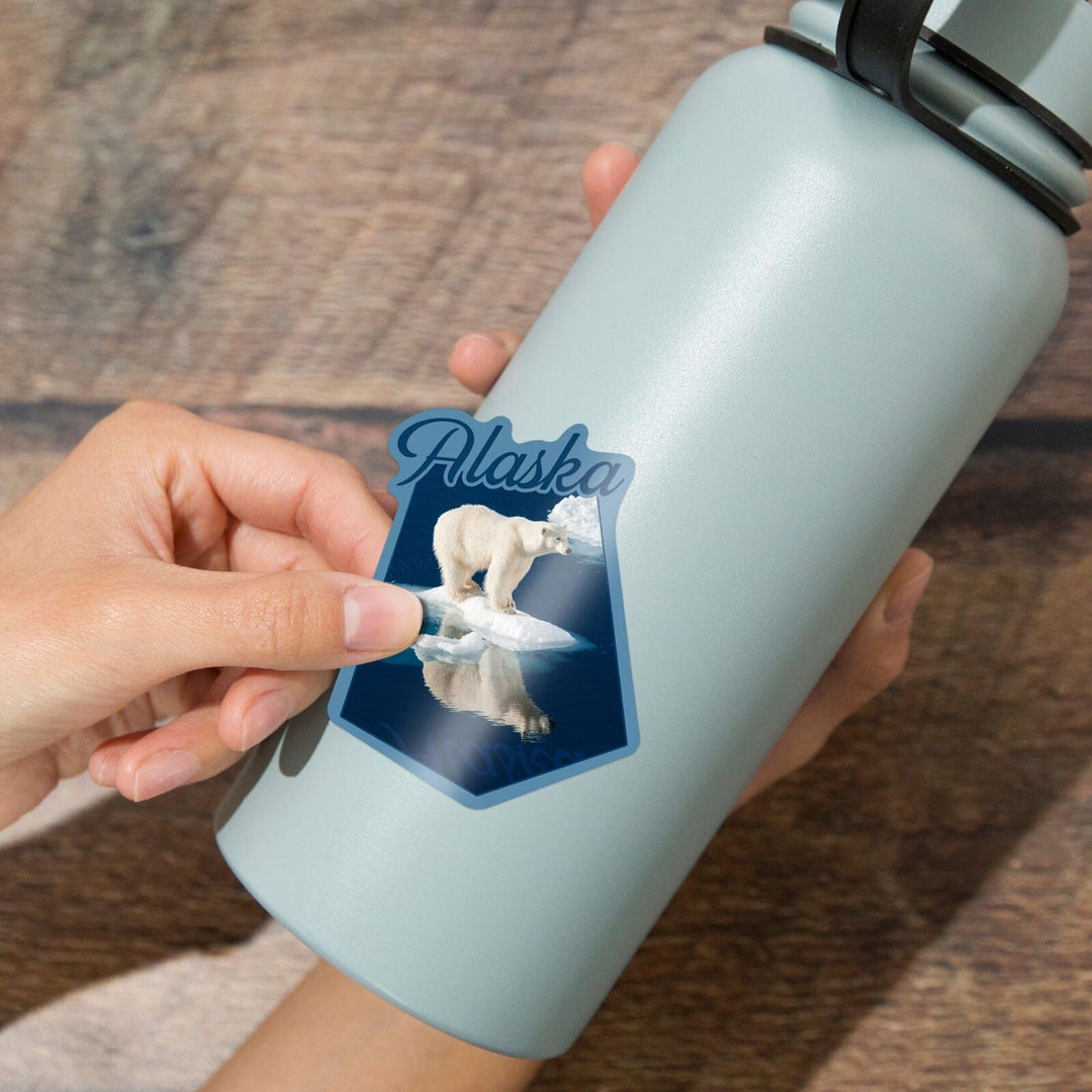 Alaska, Polar Bear and Reflection, Contour, Vinyl Sticker Sticker Lantern Press