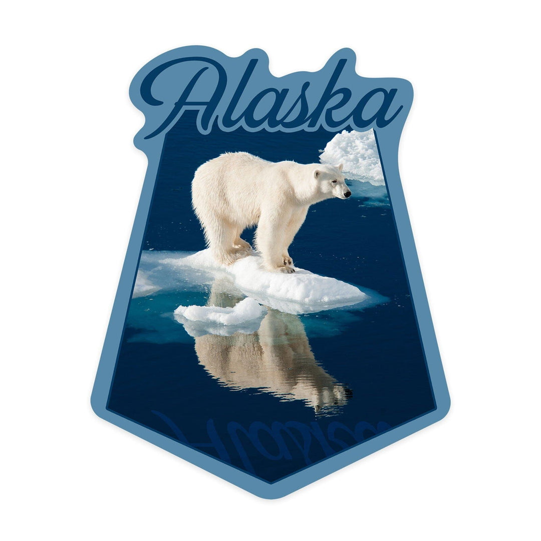 Alaska, Polar Bear and Reflection, Contour, Vinyl Sticker Sticker Lantern Press