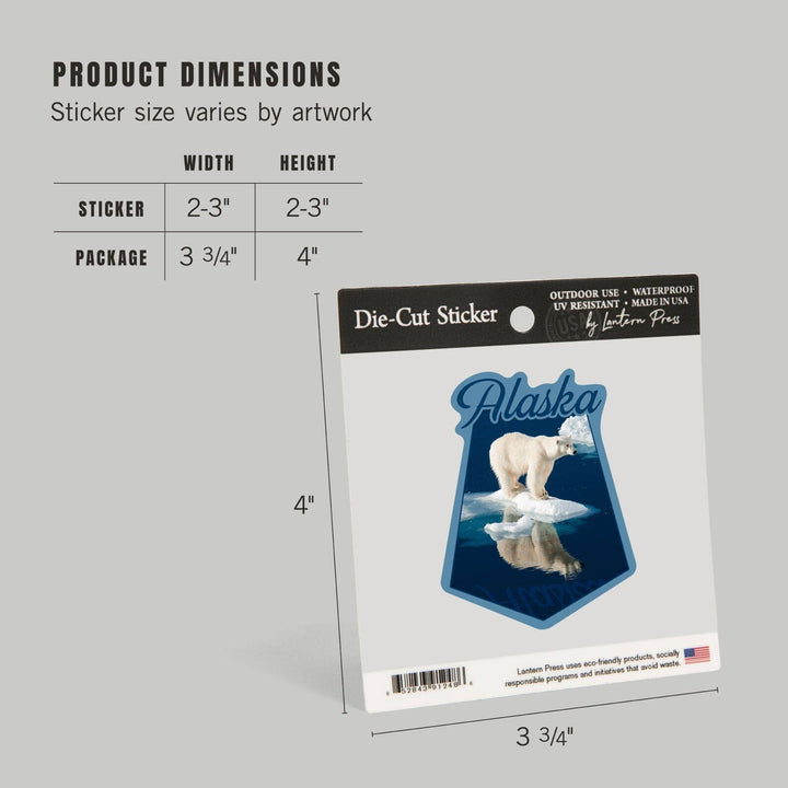 Alaska, Polar Bear and Reflection, Contour, Vinyl Sticker Sticker Lantern Press