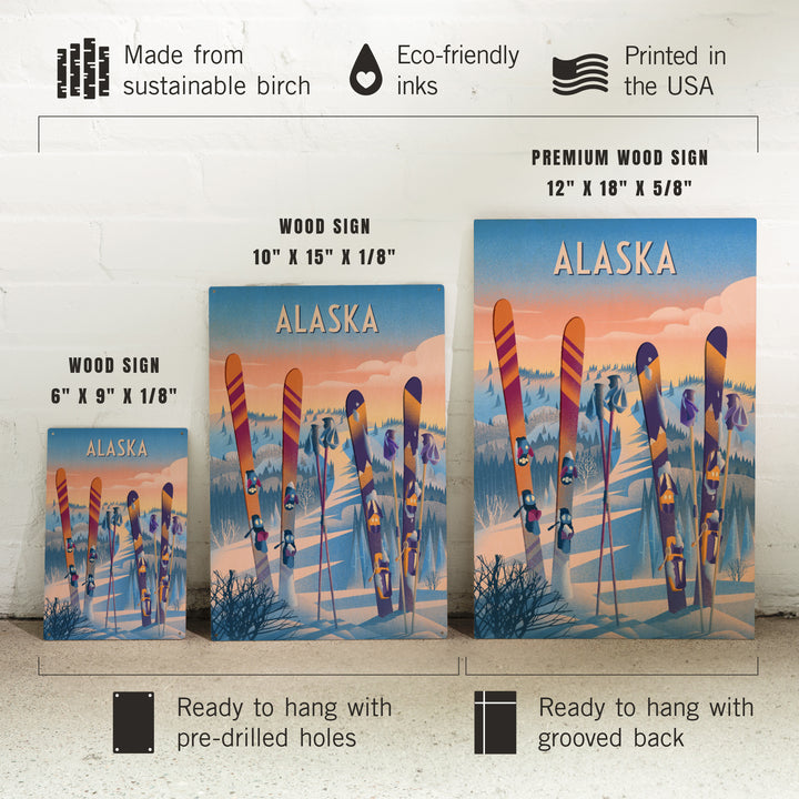 Alaska, Prepare for Takeoff, Skis in Snowbank, Wood Signs and Postcards Wood Lantern Press