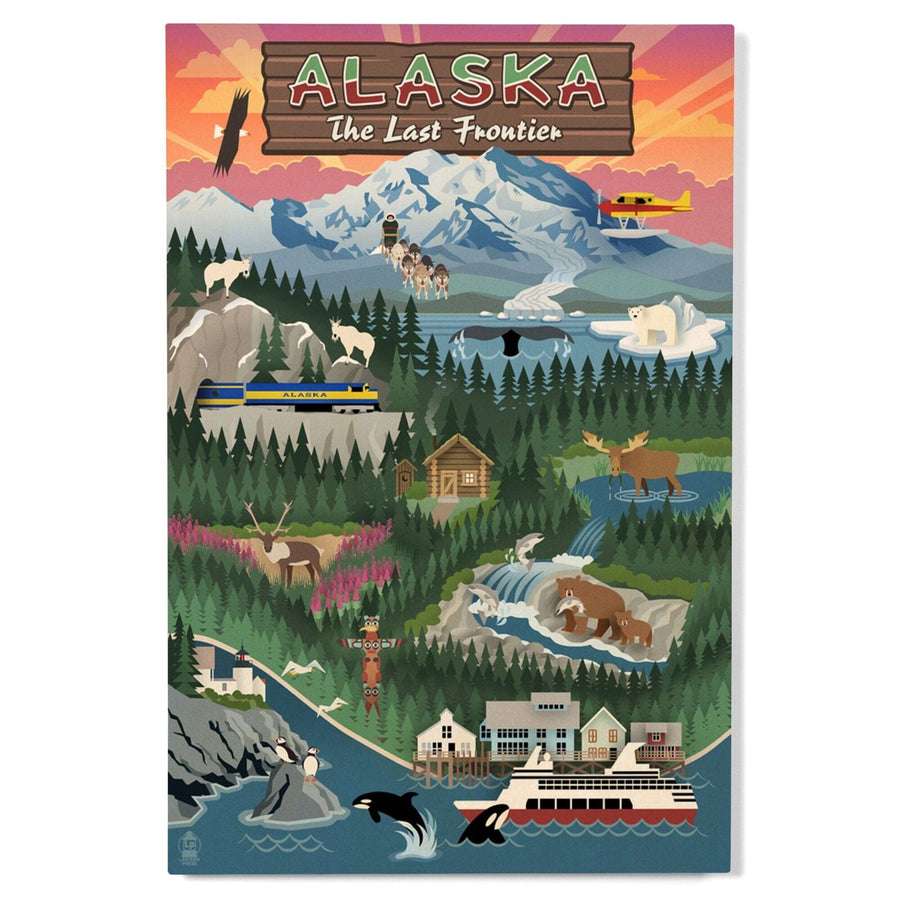 Alaska, Retro Scenes, Lantern Press Poster, Wood Signs and Postcards Wood Lantern Press