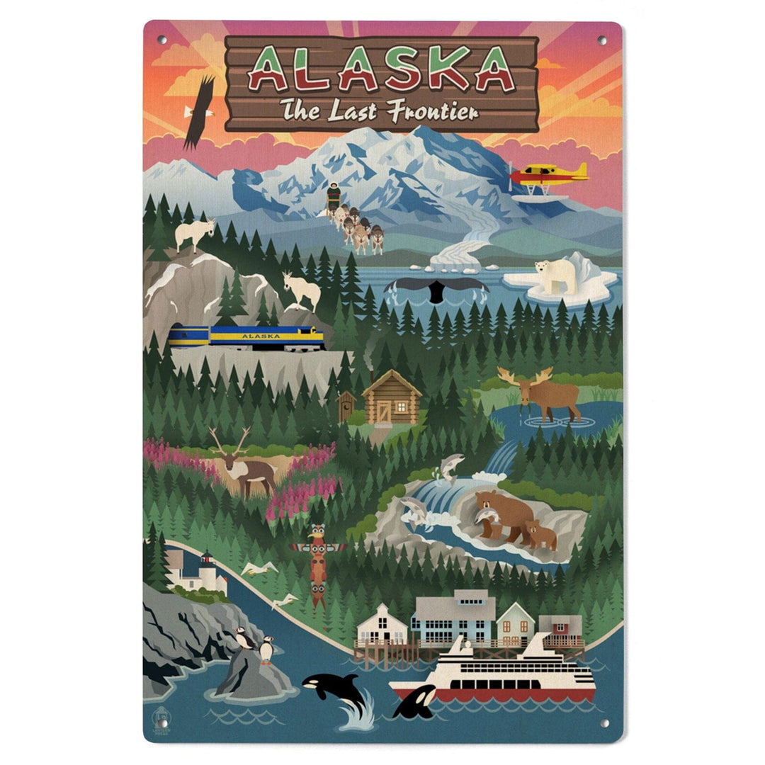 Alaska, Retro Scenes, Lantern Press Poster, Wood Signs and Postcards Wood Lantern Press