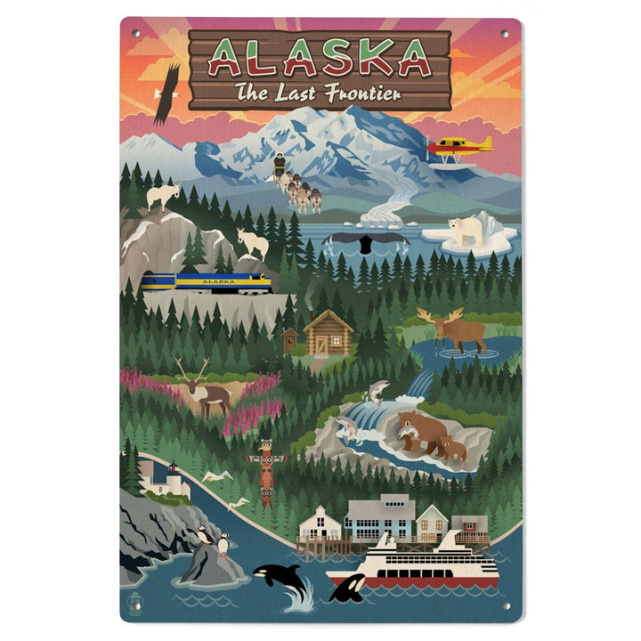 Alaska, Retro Scenes, Lantern Press Poster, Wood Signs and Postcards Wood Lantern Press
