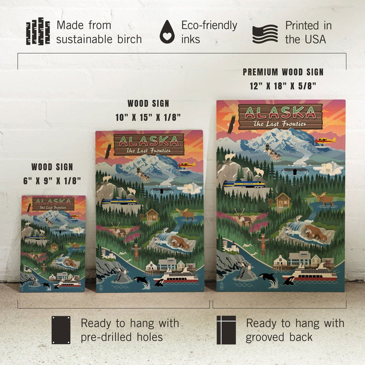 Alaska, Retro Scenes, Lantern Press Poster, Wood Signs and Postcards Wood Lantern Press