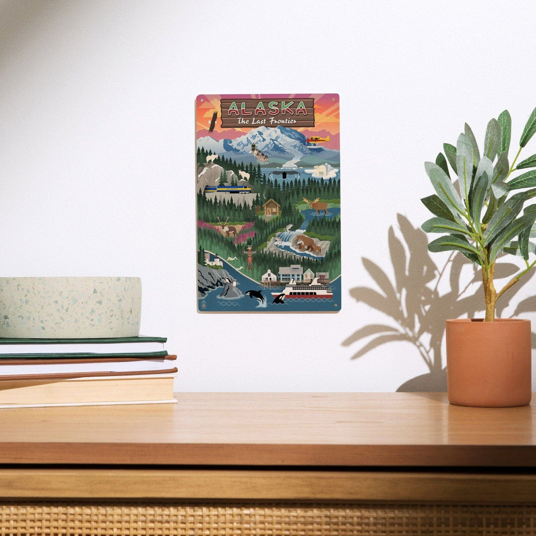 Alaska, Retro Scenes, Lantern Press Poster, Wood Signs and Postcards Wood Lantern Press