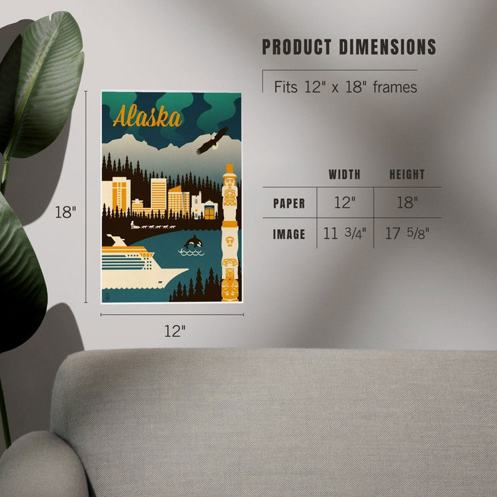 Alaska, Retro Skyline, Art & Giclee Prints Art Lantern Press