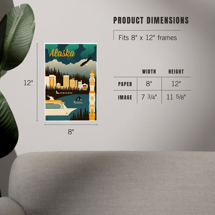 Alaska, Retro Skyline, Art & Giclee Prints Art Lantern Press
