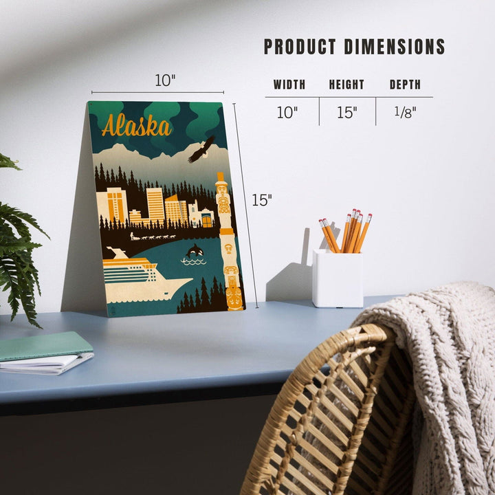 Alaska, Retro Skyline, Lantern Press Artwork, Wood Signs and Postcards Wood Lantern Press
