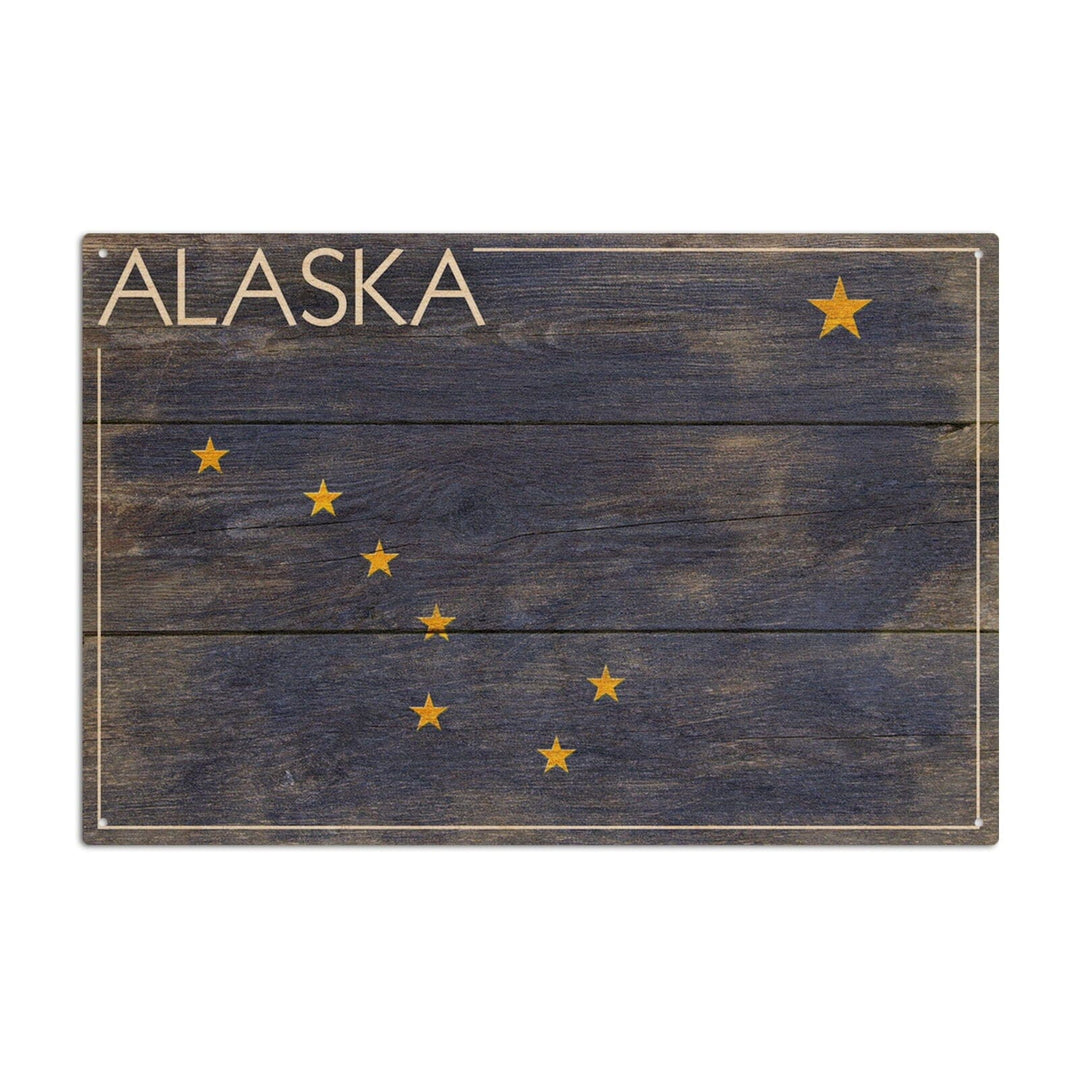 Alaska, Rustic State Flag, Lantern Press Artwork, Wood Signs and Postcards Wood Lantern Press 10 x 15 Wood Sign