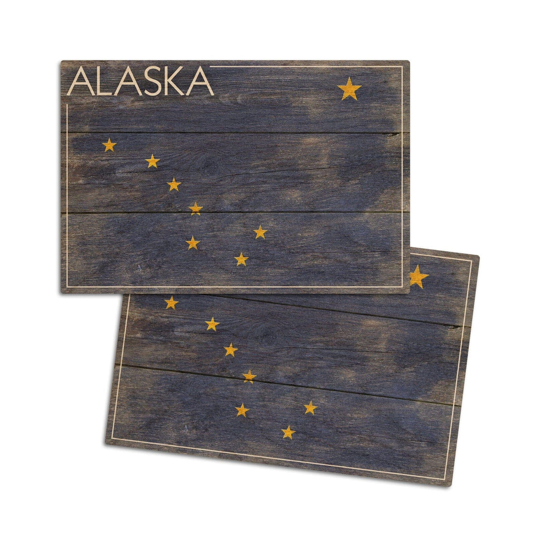 Alaska, Rustic State Flag, Lantern Press Artwork, Wood Signs and Postcards Wood Lantern Press 4x6 Wood Postcard Set