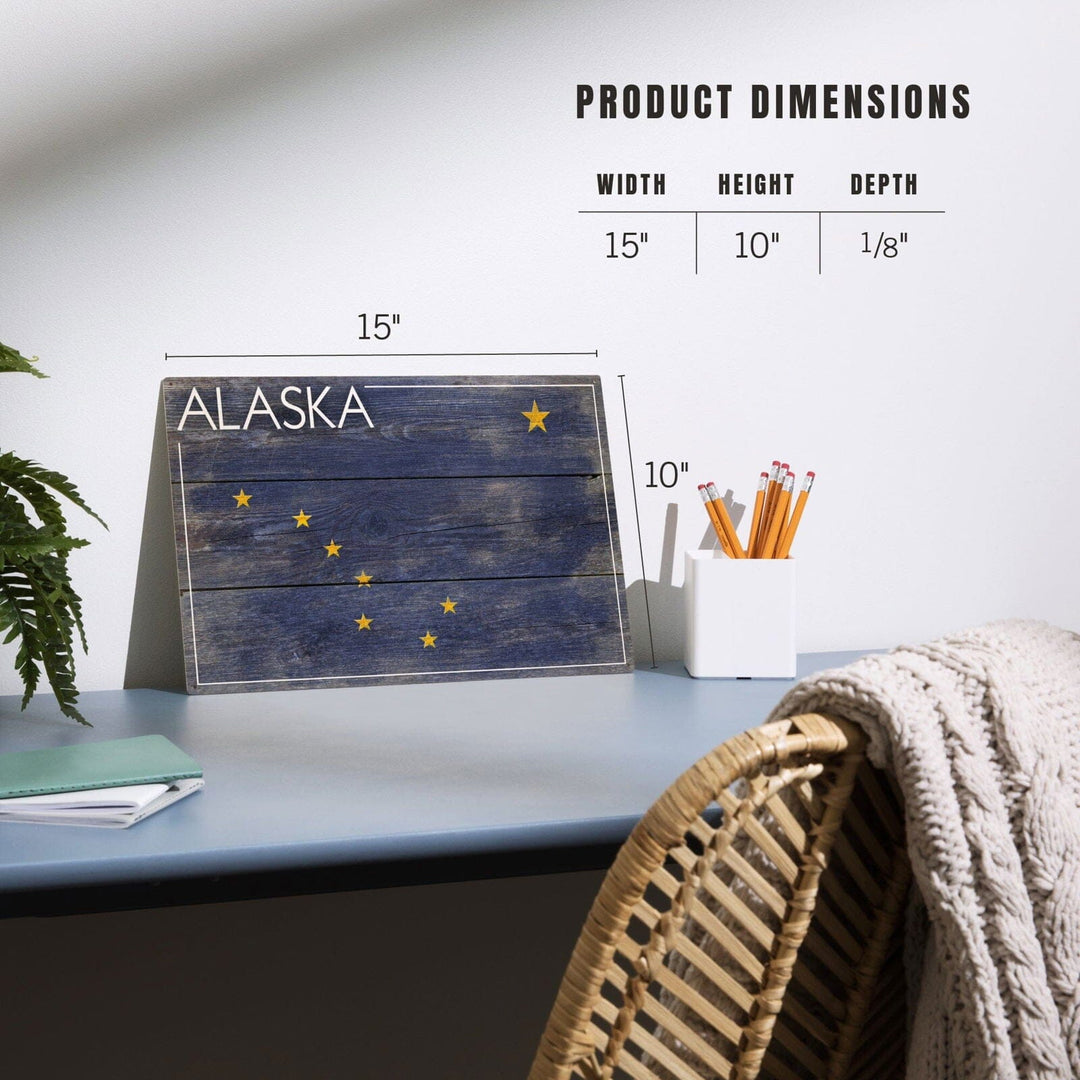 Alaska, Rustic State Flag, Lantern Press Artwork, Wood Signs and Postcards Wood Lantern Press