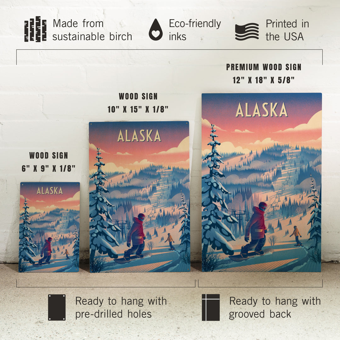 Alaska, Shred the Gnar, Snowboarding, Wood Signs and Postcards Wood Lantern Press