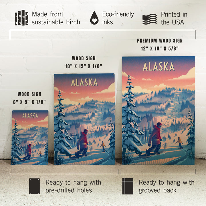 Alaska, Shred the Gnar, Snowboarding, Wood Signs and Postcards Wood Lantern Press