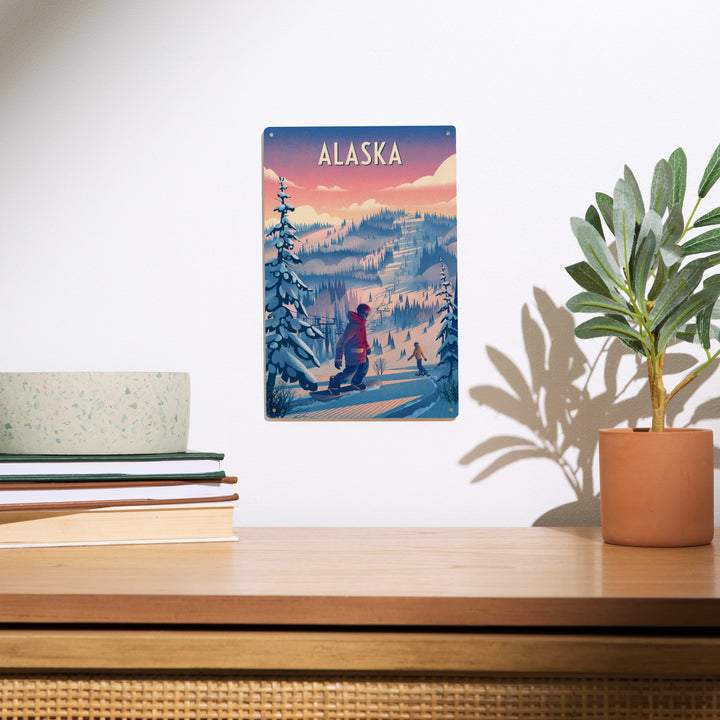 Alaska, Shred the Gnar, Snowboarding, Wood Signs and Postcards Wood Lantern Press