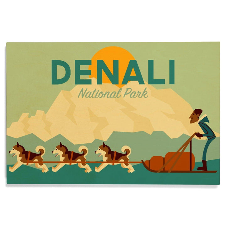 Alaska, Sled Dog Team, Geometric, Lantern Press Artwork, Wood Signs and Postcards Wood Lantern Press