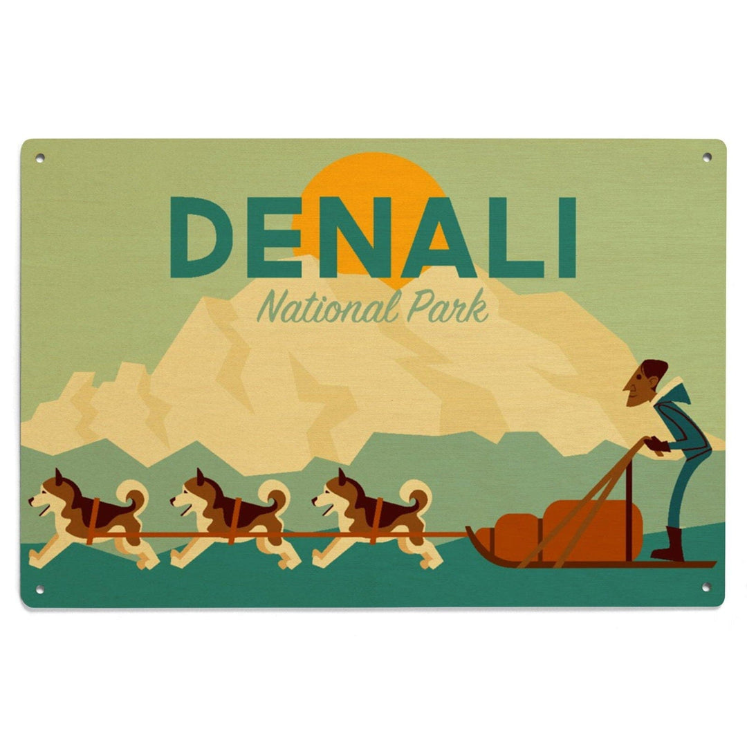 Alaska, Sled Dog Team, Geometric, Lantern Press Artwork, Wood Signs and Postcards Wood Lantern Press