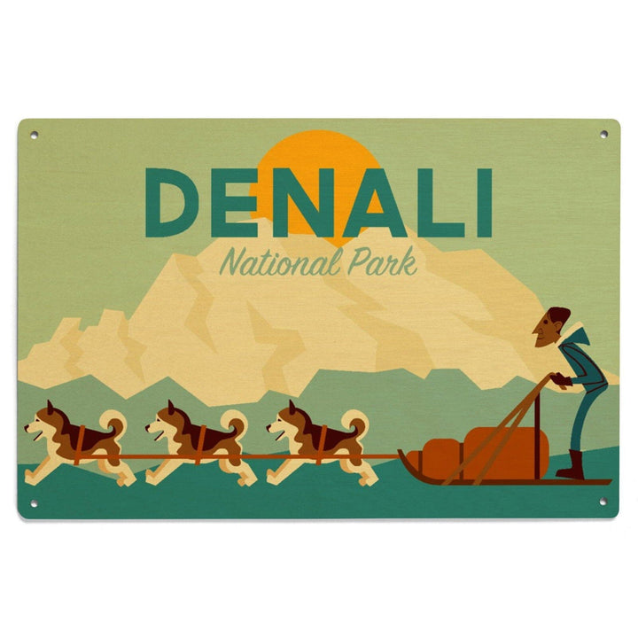 Alaska, Sled Dog Team, Geometric, Lantern Press Artwork, Wood Signs and Postcards Wood Lantern Press