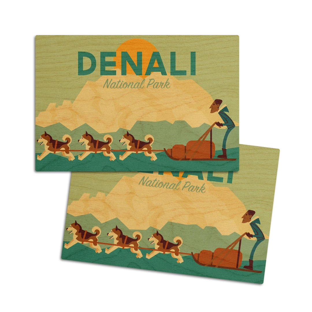 Alaska, Sled Dog Team, Geometric, Lantern Press Artwork, Wood Signs and Postcards Wood Lantern Press 4x6 Wood Postcard Set