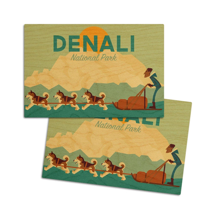 Alaska, Sled Dog Team, Geometric, Lantern Press Artwork, Wood Signs and Postcards Wood Lantern Press 4x6 Wood Postcard Set