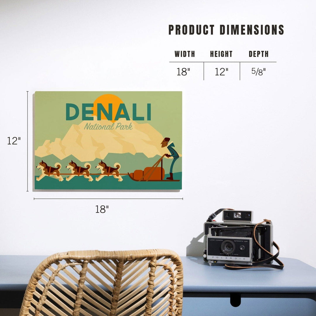 Alaska, Sled Dog Team, Geometric, Lantern Press Artwork, Wood Signs and Postcards Wood Lantern Press