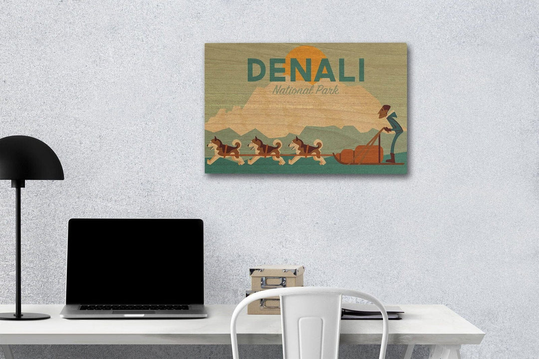 Alaska, Sled Dog Team, Geometric, Lantern Press Artwork, Wood Signs and Postcards Wood Lantern Press