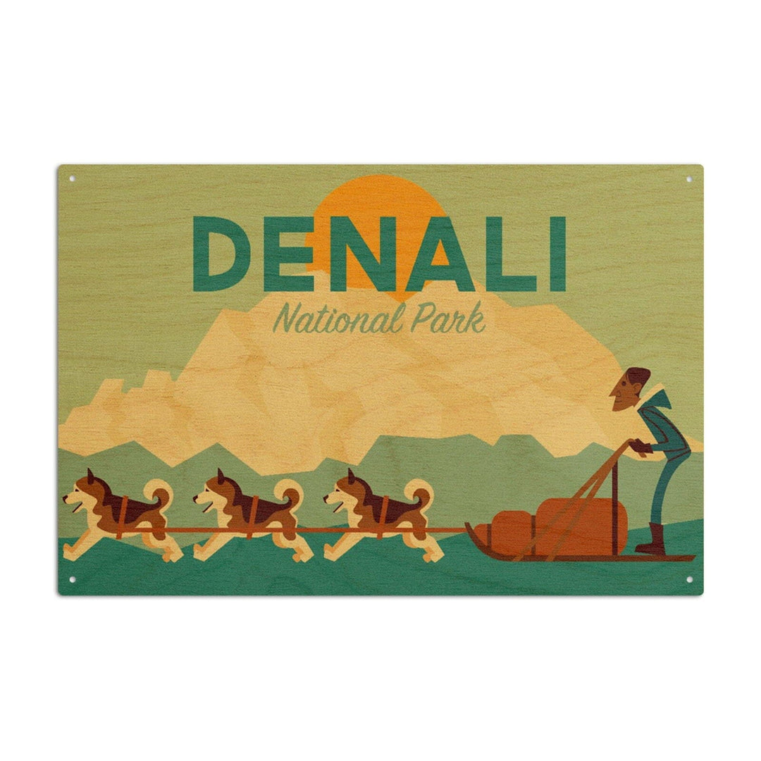 Alaska, Sled Dog Team, Geometric, Lantern Press Artwork, Wood Signs and Postcards Wood Lantern Press