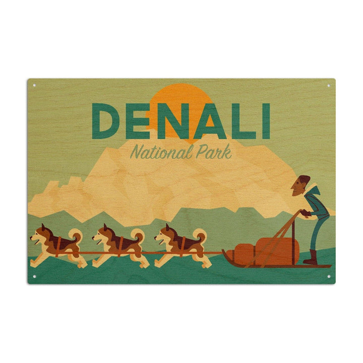 Alaska, Sled Dog Team, Geometric, Lantern Press Artwork, Wood Signs and Postcards Wood Lantern Press