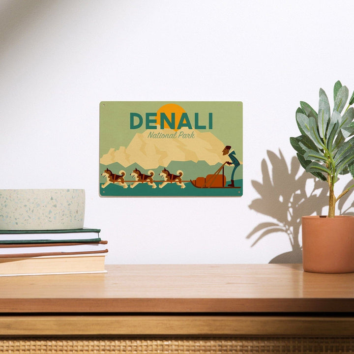 Alaska, Sled Dog Team, Geometric, Lantern Press Artwork, Wood Signs and Postcards Wood Lantern Press