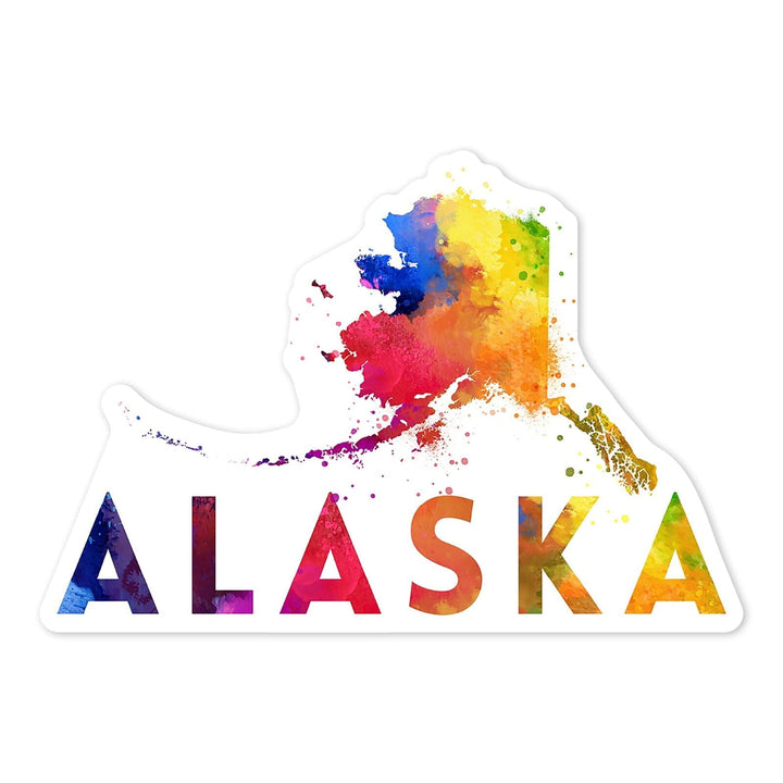 Alaska, State Abstract Watercolor, Contour, Lantern Press Artwork, Vinyl Sticker Sticker Lantern Press